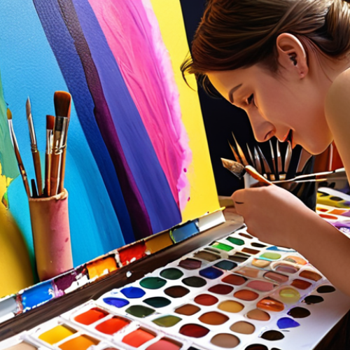 Home 14 A person deeply engrossed in painting, surrounded by vibrant colors and artistic tools, reflecting the joy of creative expression.